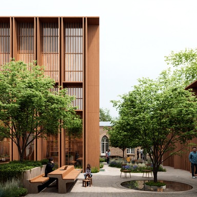 Renovation of the children's library.  Urban design of the courtyard and surrounding area